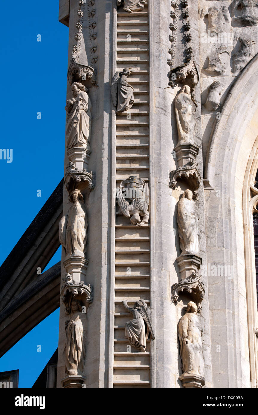 Jacob`s Ladder, West Front detail, Bath Abbey, Somerset, England, UK